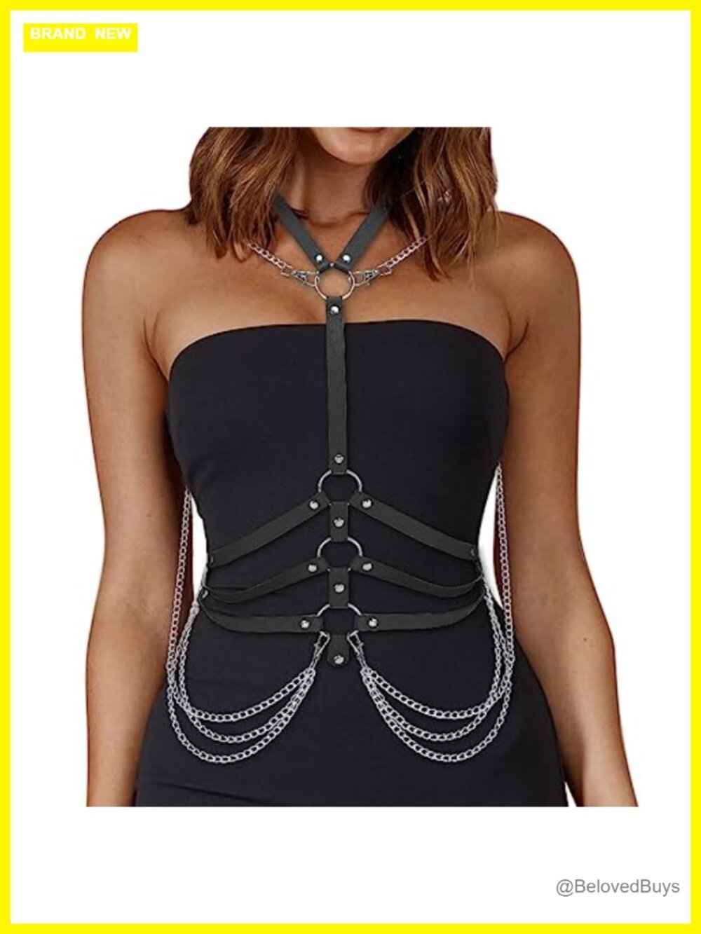 Adjustable Punk Faux Leather Harness Belt with Layered Chain for Women
